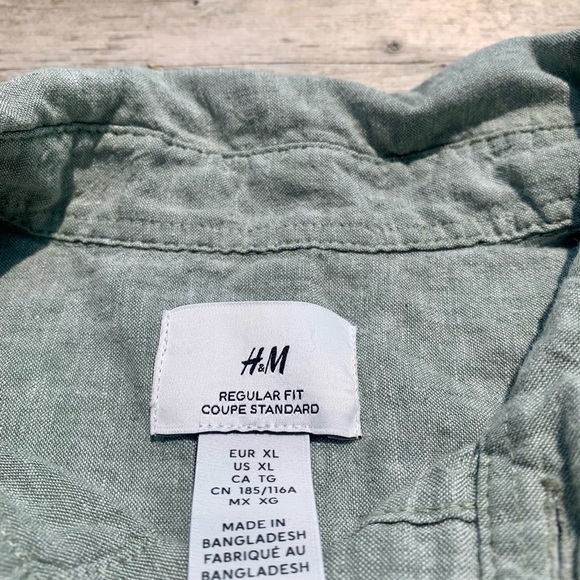 💚 H&M XL Regular Fit Green Button-Up Shirt - Picture 4 of 7